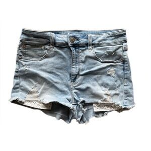 American Eagle Outfitters Light Denim Stretch Distressed Shorts Women’s 8